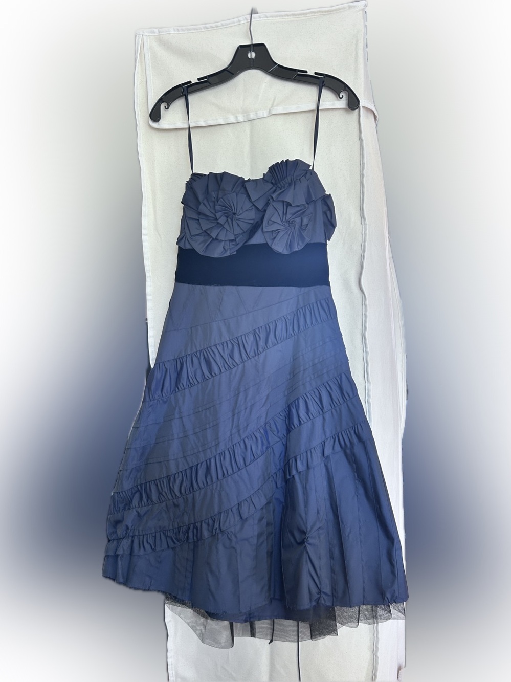 NWT BCBGMaxAzria Navy Blue Taffeta Strapless Dress with Lace Up Back